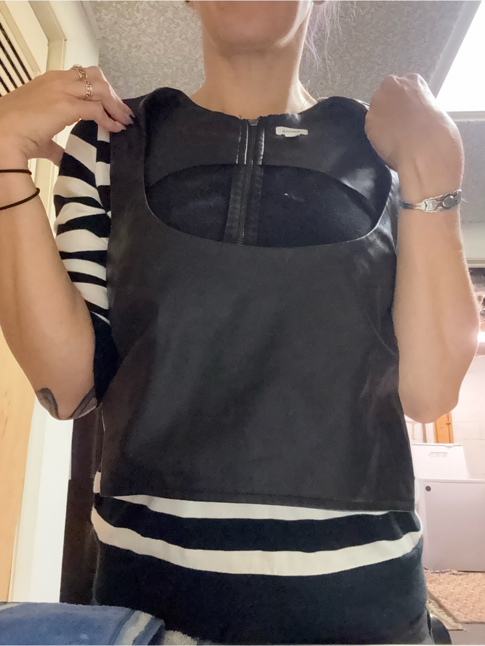 Garage Black Faux-Leather Scoop-Neck Tank Top